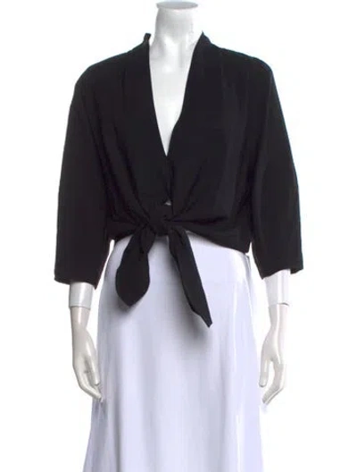 Pre-owned The Sei V-neck Three-quarter Sleeve Crop Top In Black