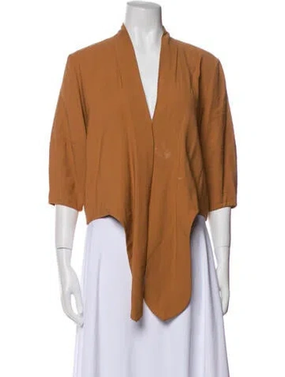 Pre-owned The Sei V-neck Three-quarter Sleeve Crop Top In Brown
