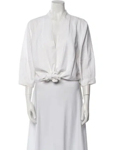 Pre-owned The Sei V-neck Three-quarter Sleeve Crop Top In White