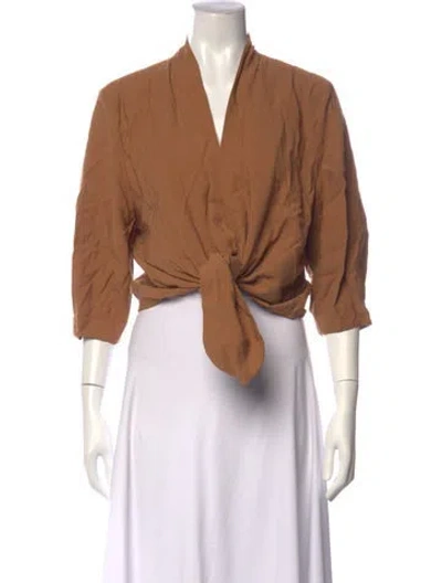 Pre-owned The Sei V-neck Three-quarter Sleeve Top In Neutrals