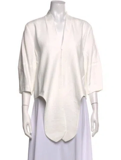 Pre-owned The Sei V-neck Three-quarter Sleeve Top In White
