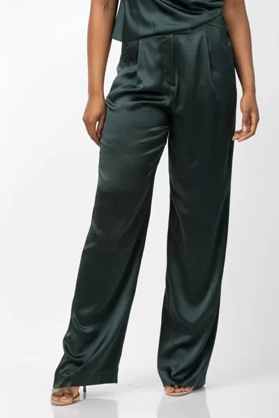 The Sei Wide Leg Silk Trousers In Hunter Green