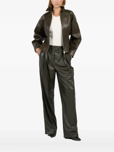 The Sei Zip-front Fitted Leather Jacket In Green