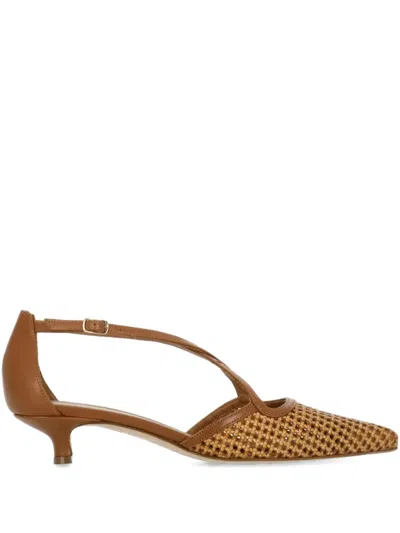 The Seller 40mm Woven Ankle-strap Pumps In Brown
