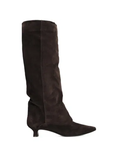 The Seller Almond-toe Calf Suede Slouchy Boots In Brown