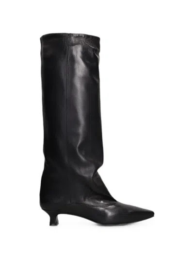 The Seller Pointed-toe Ruched High-knee Boots In Black
