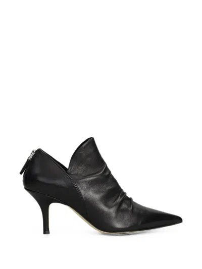 The Seller Pointed-toe Ruched Leather Ankle Boots In Black