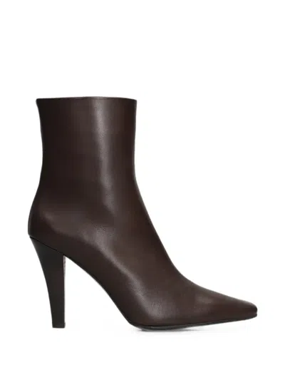 The Seller Pointed-toe Side-zip Heeled Ankle Boots In Burgundy