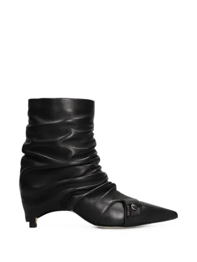 The Seller Ruched Pointed-toe Ankle Boots In Black