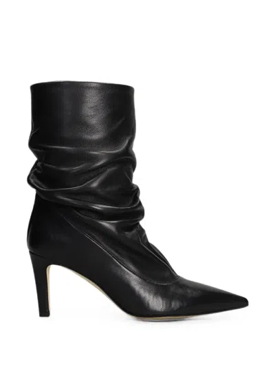 The Seller Ruched Pointed-toe Leather Boots In Black