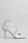 THE SELLER SANDALS IN CYAN PATENT LEATHER