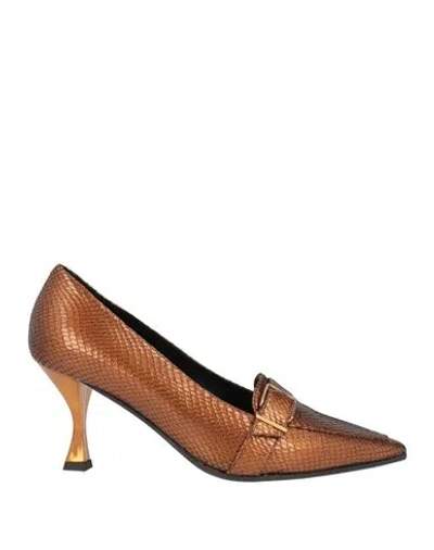 The Seller Woman Pumps Bronze Size 11 Leather In Yellow