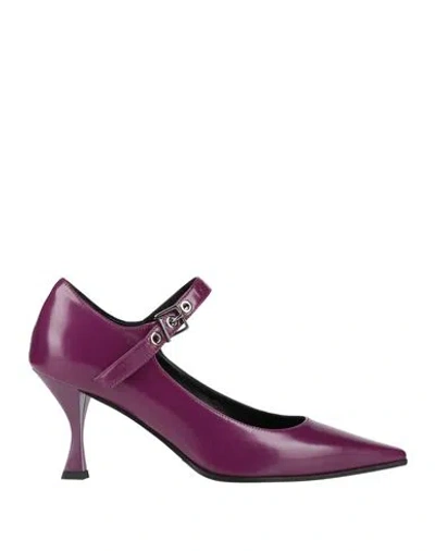 The Seller Woman Pumps Plum Size 9 Leather In Purple