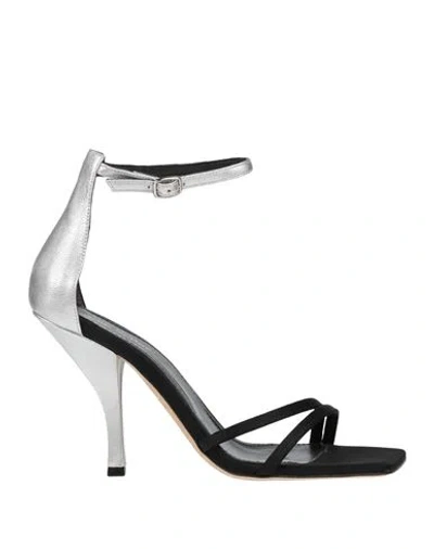 The Seller Woman Sandals Black Size 8 Leather, Textile Fibers