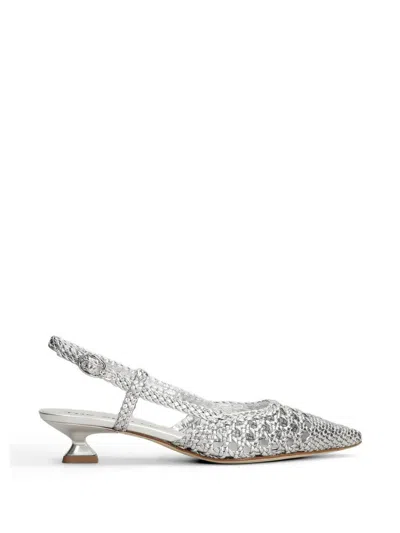 The Seller Woven-leather Slingback Pumps In Silver