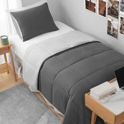 The Sheet Lab Box Stitch Reversible Comforter Sets In Dark Gray,light Gray