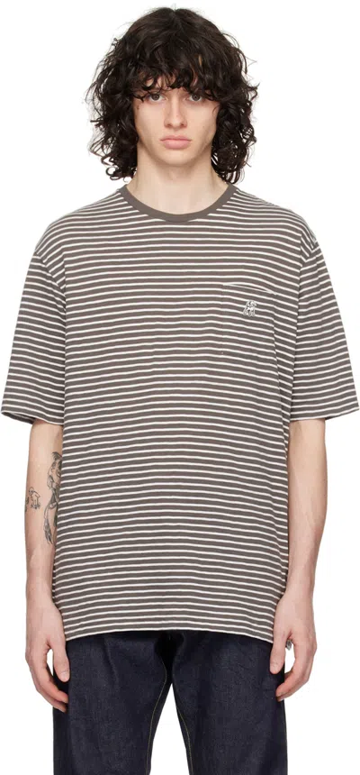 The Shepherd Undercover Gray & White Striped T-shirt In Gray Border