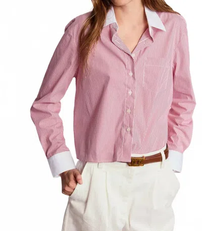 The Shirt Boxy Crop Long Sleeve Top In Red White
