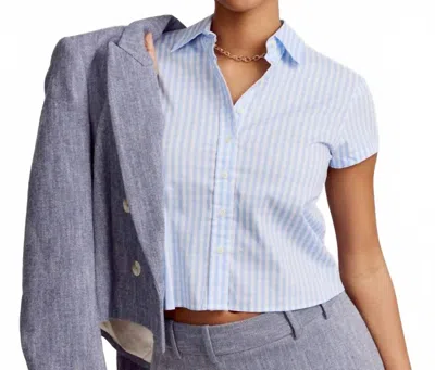 The Shirt Boxy Short Sleeve Cropped Shirt In Sky Blue Check
