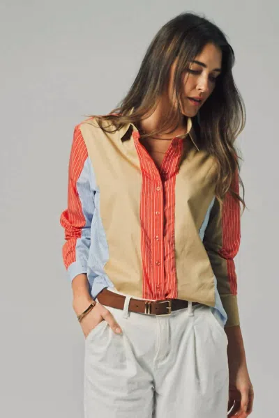 The Shirt Boyfriend Shirt In Tan/red/blue In Multi