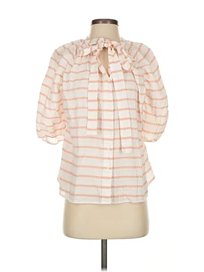 Pre-owned The Shirt By Rochelle Behrens 3/4 Sleeve Blouse In White