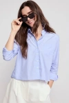 The Shirt By Rochelle Behrens The Long Sleeve Boxy Crop Shirt In Blue