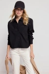 The Shirt By Rochelle Behrens The Long Sleeve Boxy Crop Shirt In Black