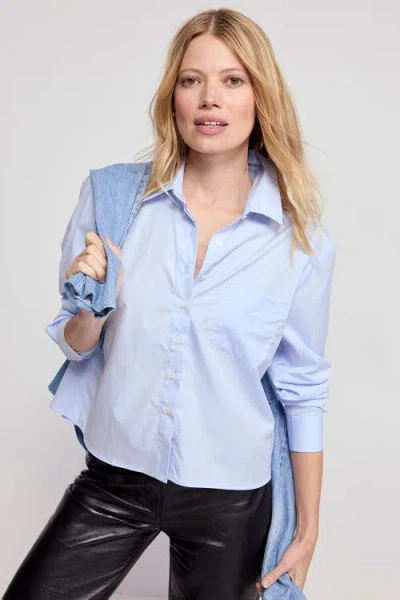 The Shirt By Rochelle Behrens The Long Sleeve Boxy Crop Shirt In Blue