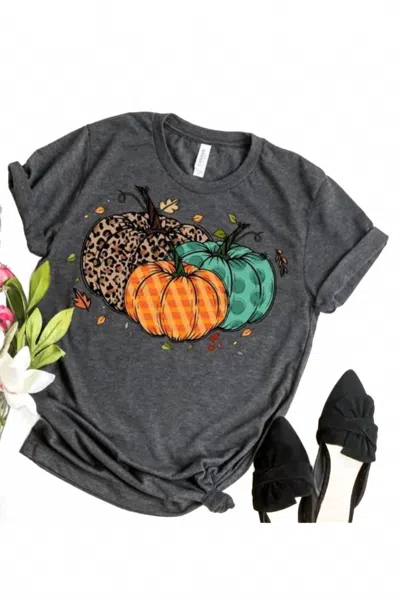 The Shirt Company Women's Fall Pumpkin With Leaves Shirt In Grey In Gray