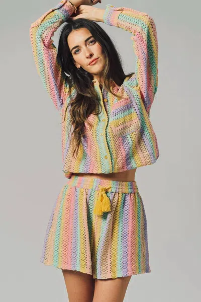 The Shirt Crochet Cropped Boyfriend Shirt In Rainbow In Multi