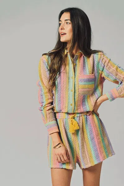 The Shirt Hannah Crochet Short In Rainbow In Multi