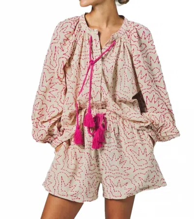 The Shirt Hannah Pull-on Short In Hot Pink Stitch In Multi