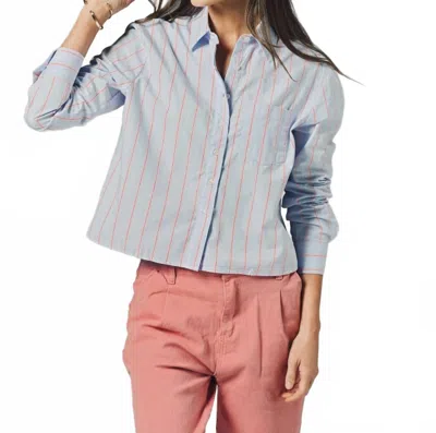 The Shirt Long Sleeve Boxy Crop Button Down Shirt In Blue/pink/red In Multi