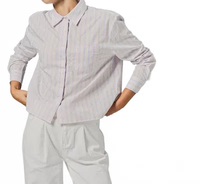 The Shirt Long Sleeve Boxy Crop Button Down Shirt In Lavendar/yellow In White