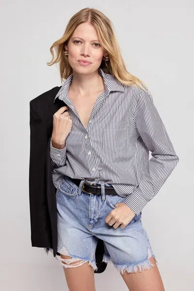 The Shirt Long Sleeve Boxy Crop Shirt In Black/white Stripe In Multi