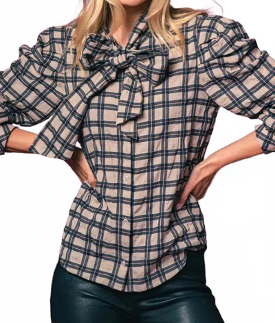 The Shirt Long Sleeve French Bow Shirt In Tan/black Plaid In Brown