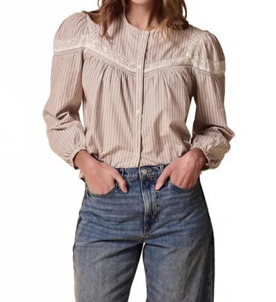 The Shirt Pamela Shirt With Lace Insets In Khaki Stripe In Neutral