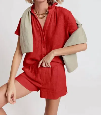 The Shirt Short Sleeve Loose Back Shirt Gauze In Ruby In Red