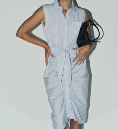 The Shirt Sleeveless Wrap Front Dress In Blue/white