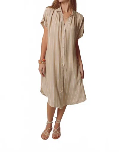 The Shirt Stripe Midi Dress In Tan In Pink