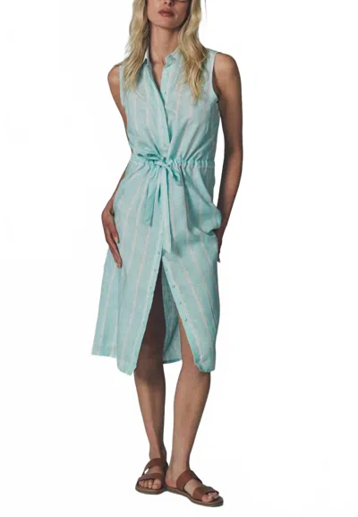 The Shirt The Sleeveless Drawstring Dress In Mint Stripe In Blue