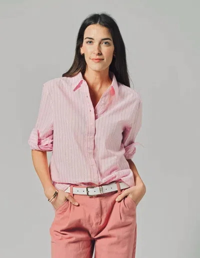The Shirt Washed Linen Shirt In Pink/tan Stripe In Multi