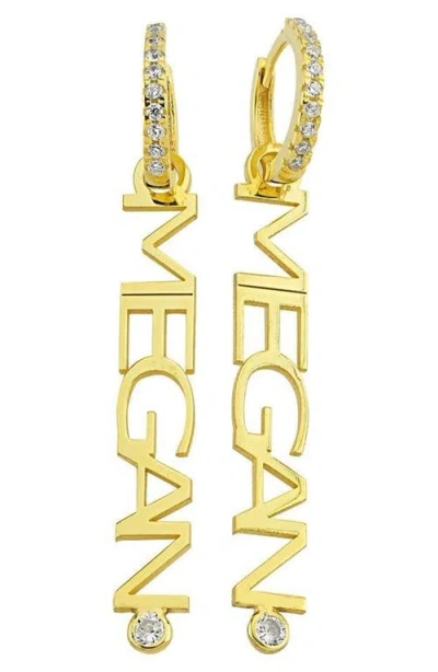 The Sis Kiss Custom Name Huggie Drop Earrings In Gold