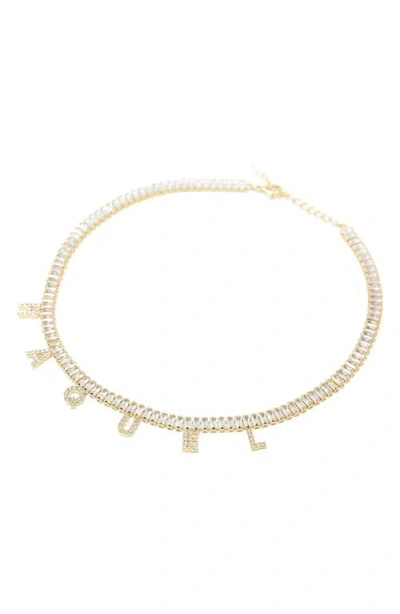 The Sis Kiss Customized Baguette Name Necklace In Gold