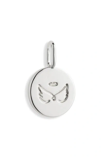 The Sis Kiss Engraved Angel Wing Charm In Silver