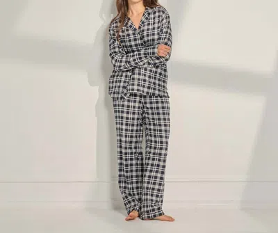 The Sleep Code Brushed Flannel Plaid Long Pajama Set In Black White Plaid