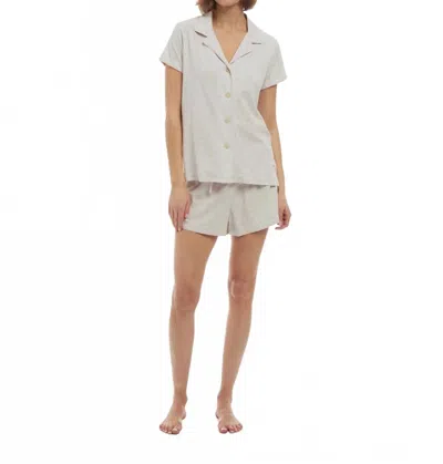 The Sleep Code Organic Pima Cotton Short Pajama Set In Melange Grey In White