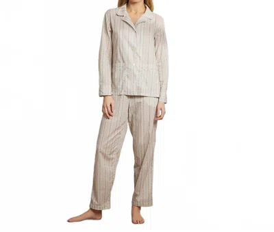 The Sleep Code Printed Floral Cotton Long Pajama Set In Rose Wallpaper In Gold