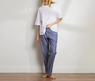 The Sleep Code Unisex Striped Cotton Boyfriend Pant In Denim Stripe In Metallic