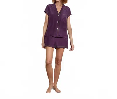The Sleep Code Washable Silk Short Pj Set In Nightshade In Purple
